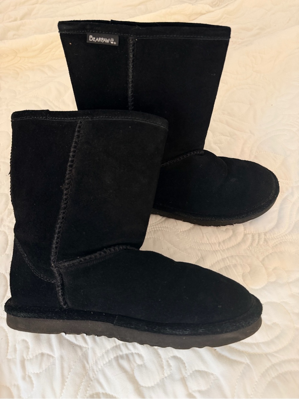 BearPaw Women's Black Suede Mid-Calf Winter Boots